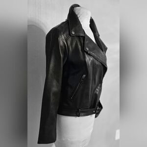 ELODIE Black Faux Leather Biker Jacket Sz Large